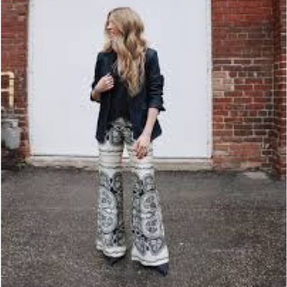 SANDO Teylor Paisley Pants PATTERNED FLOATY TROUSERS Size 40 Navy Ivory 6 8 38 - Picture 3 of 16